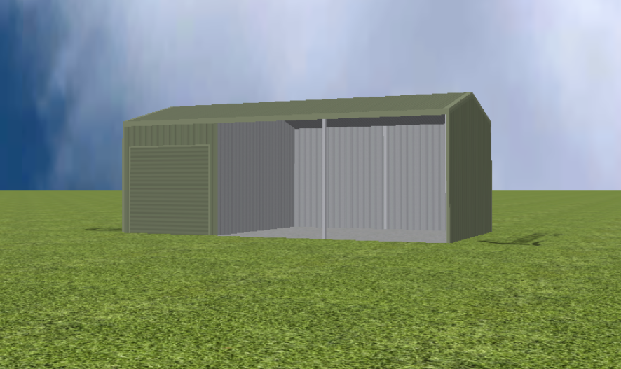 Equipment Machinery shed render with 15 degree gable roof