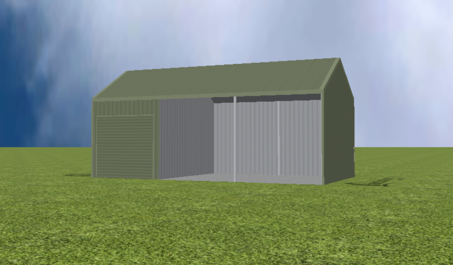 Equipment Machinery shed render with 30 degree gable roof