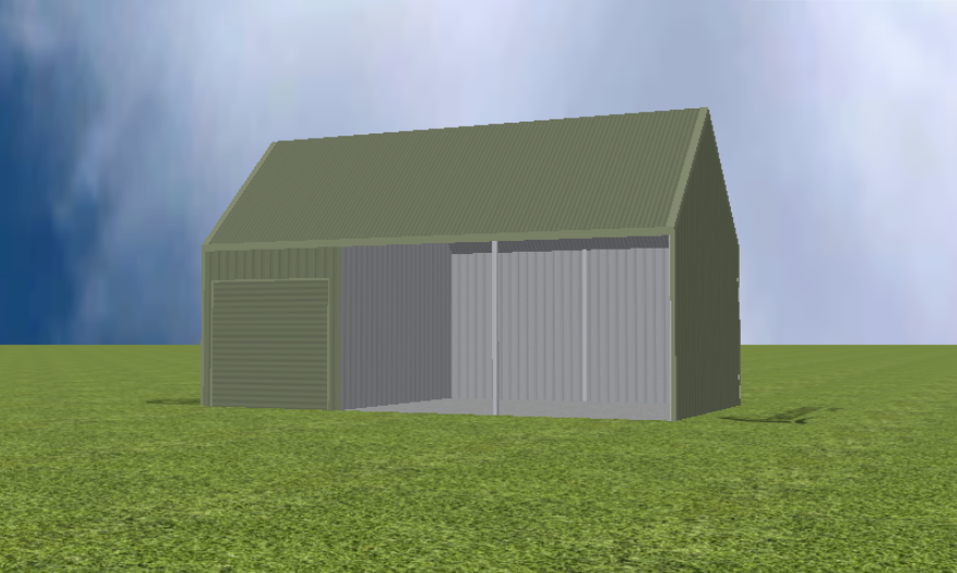 Equipment Machinery shed render with 45 degree gable roof
