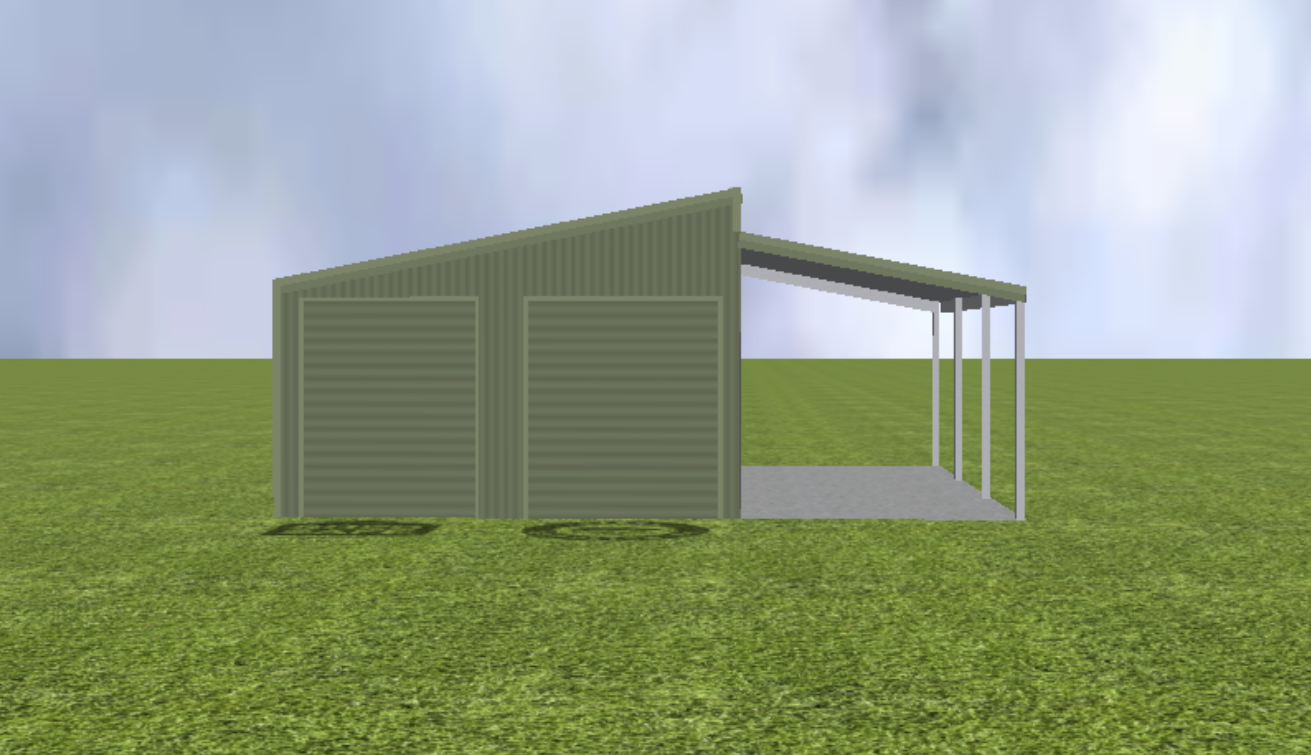 Equipment Machinery shed render with step skillion roof pitch